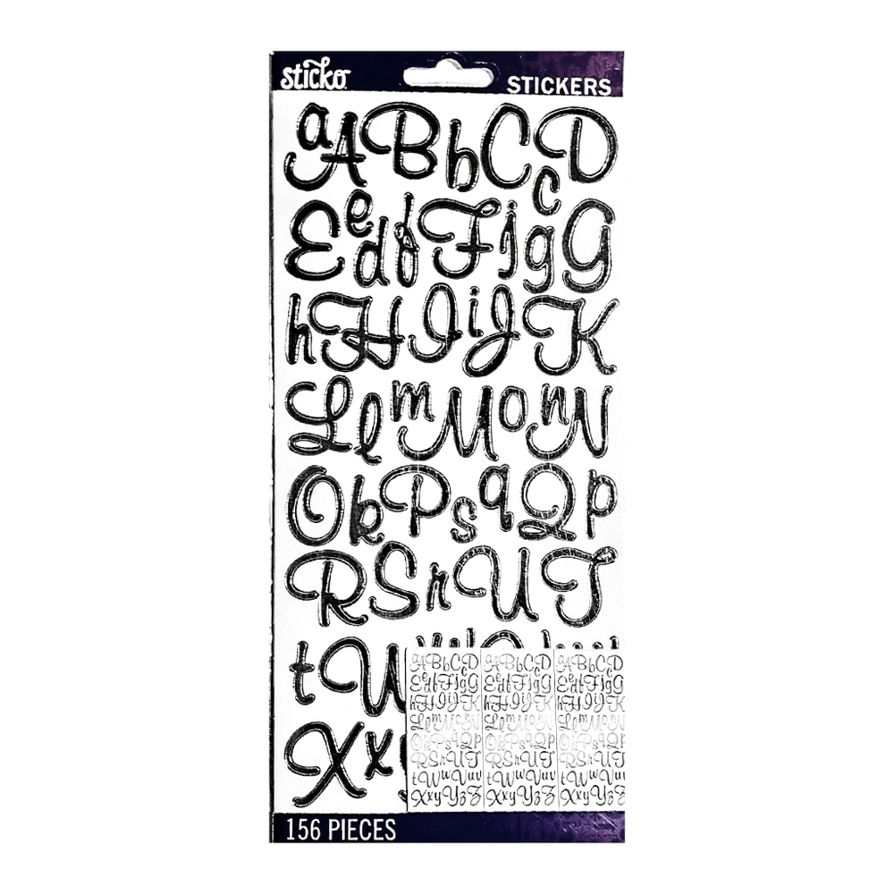 Alphabet Stickers. Silver Foil Mural Script Alpha. 156 Pieces